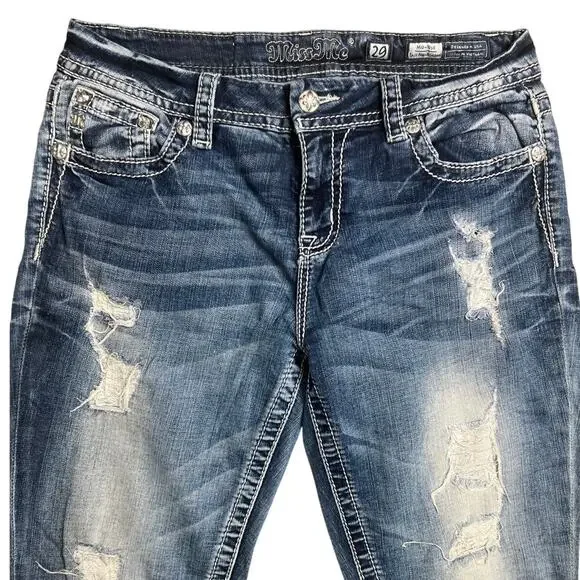 Miss Me 29 Signature Mid-Rise Easy Ankle Skinny Distressed Blue Denim Jeans - Picture 8 of 8